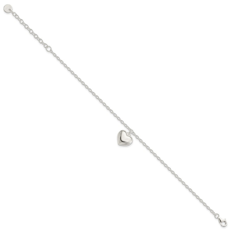 8 Inch Sterling Silver Puffed Heart W/1.5In Ext Bracelet