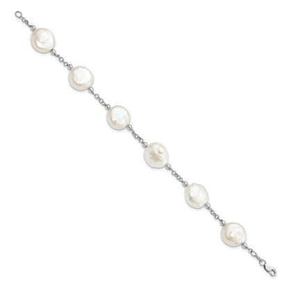 7.5 Inch Sterling Silver Rhod-Plated 12-13 Coin Fwc Pearl 6 Stat Bracelet