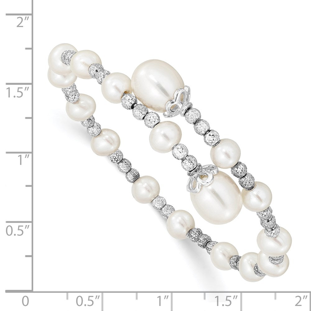 Sterling Silver Rh-Plated 5-6mm And 8mm White Fwc Pearl Coil Bangle