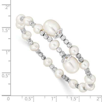 Sterling Silver Rh-Plated 5-6mm And 8mm White Fwc Pearl Coil Bangle