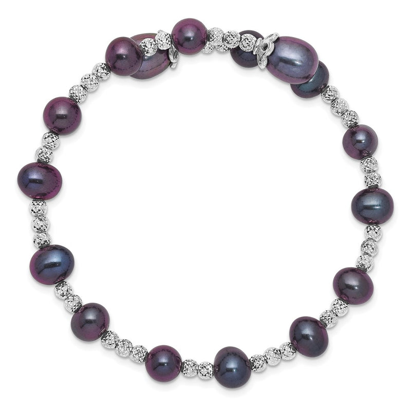 Sterling Silver Rh-Plated 6-7mm And 8mm Black Fwc Pearl Coil Bangle