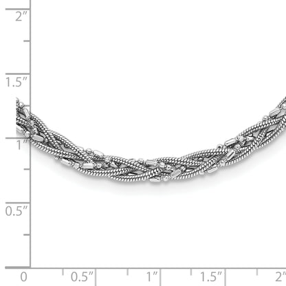18 Inch Sterling Silver Rh-Plated Braided Beads And Snake Chain Necklace