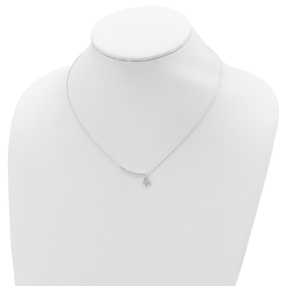 Sterling Silver Cz Bar W/Butterfly Dangle Necklace