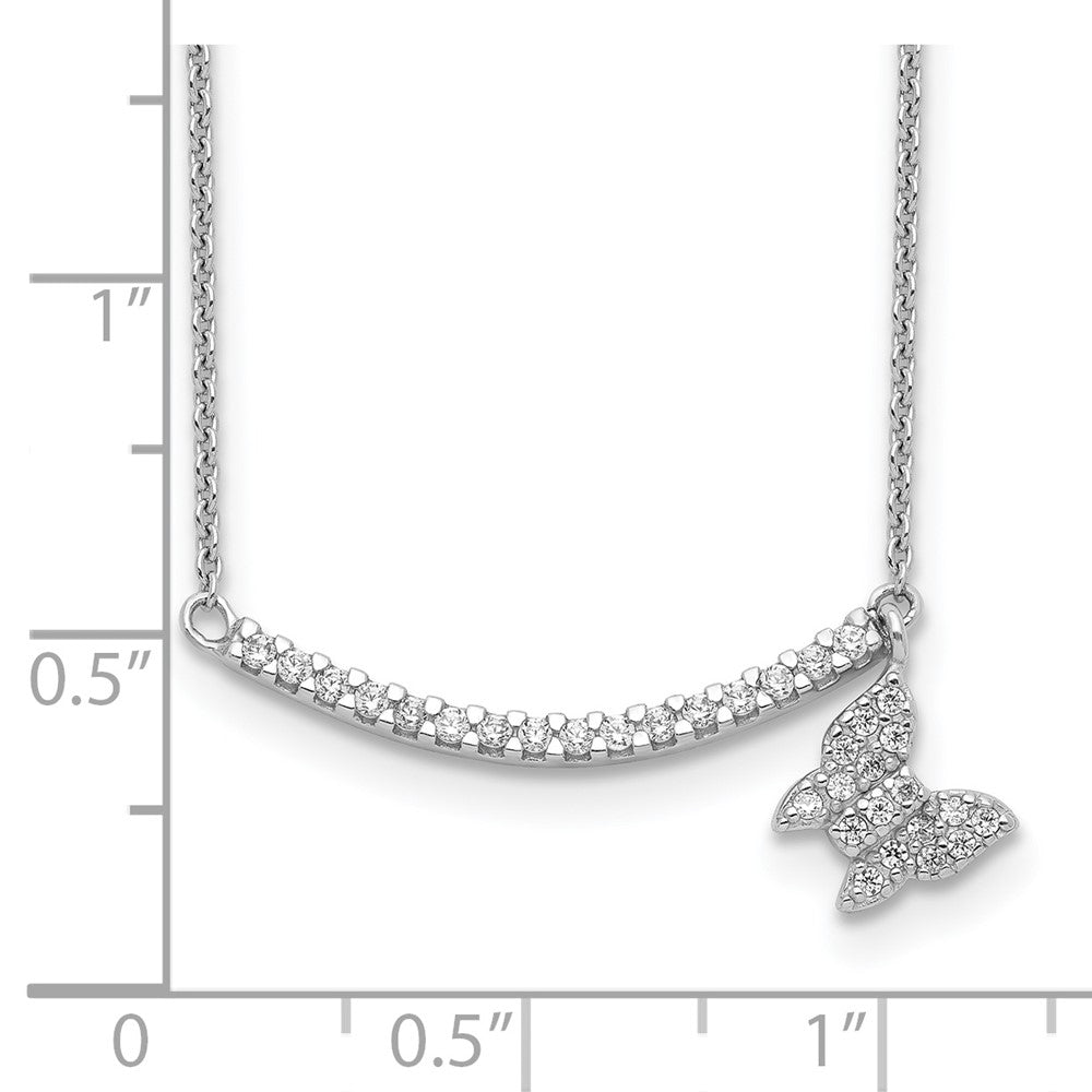 Sterling Silver Cz Bar W/Butterfly Dangle Necklace