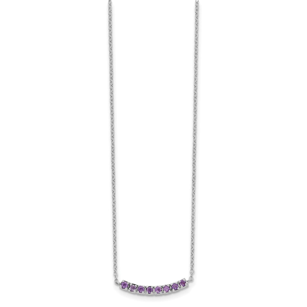 Sterling Silver Rhodium Plated Amethyst Bar W/2In Ext Necklace