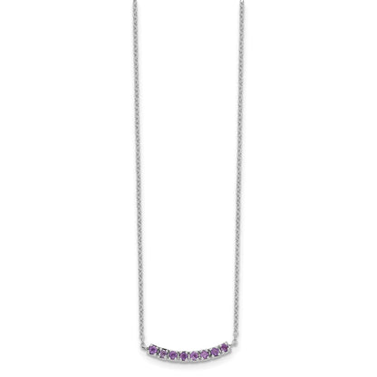 Sterling Silver Rhodium Plated Amethyst Bar W/2In Ext Necklace