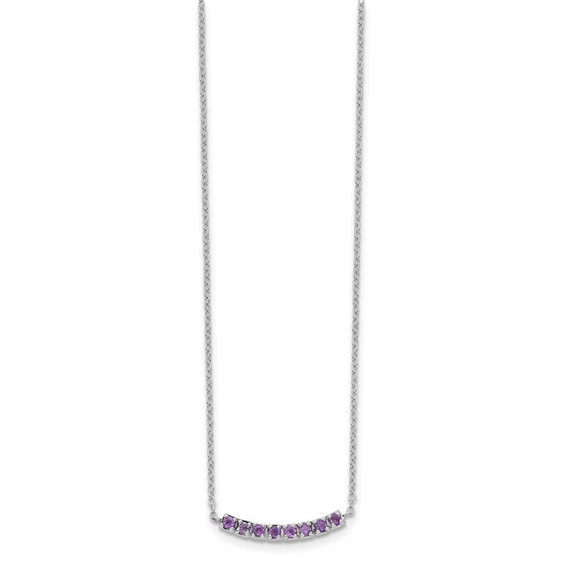 Sterling Silver Rhodium Plated Amethyst Bar W/2In Ext Necklace