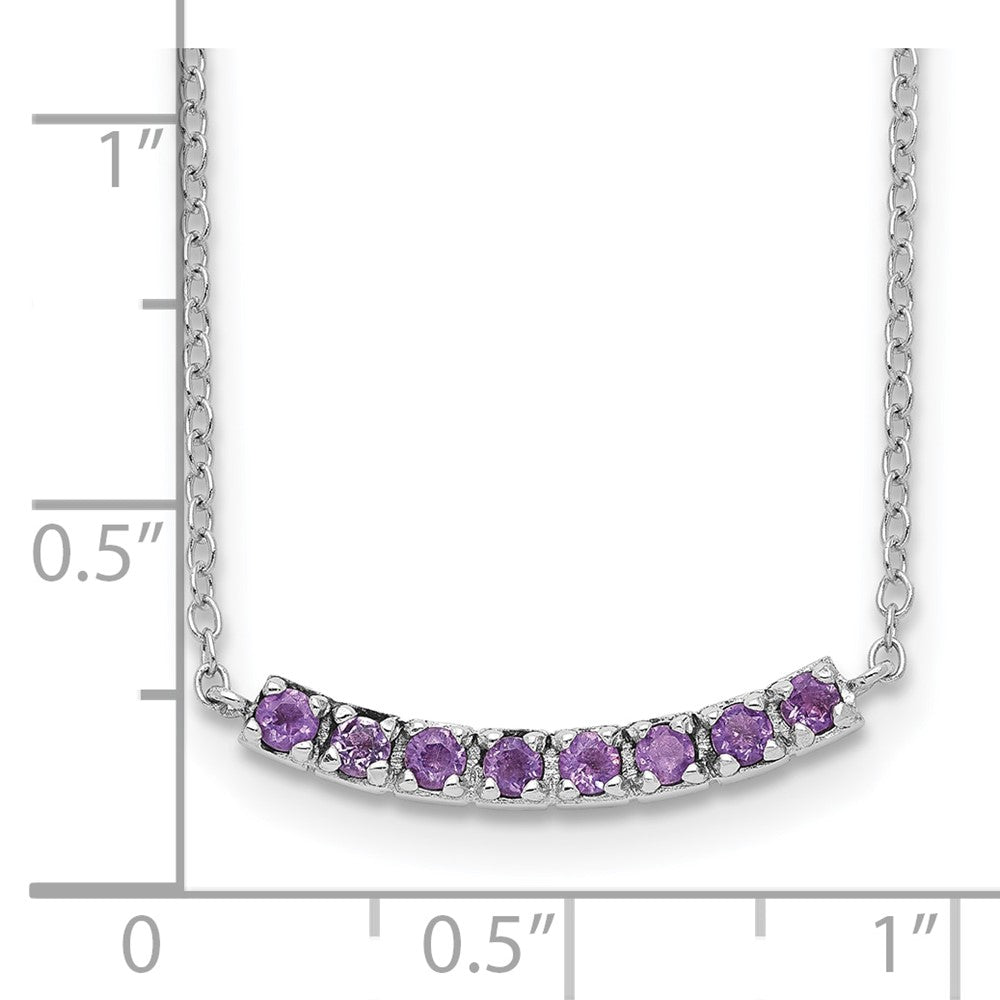 Sterling Silver Rhodium Plated Amethyst Bar W/2In Ext Necklace