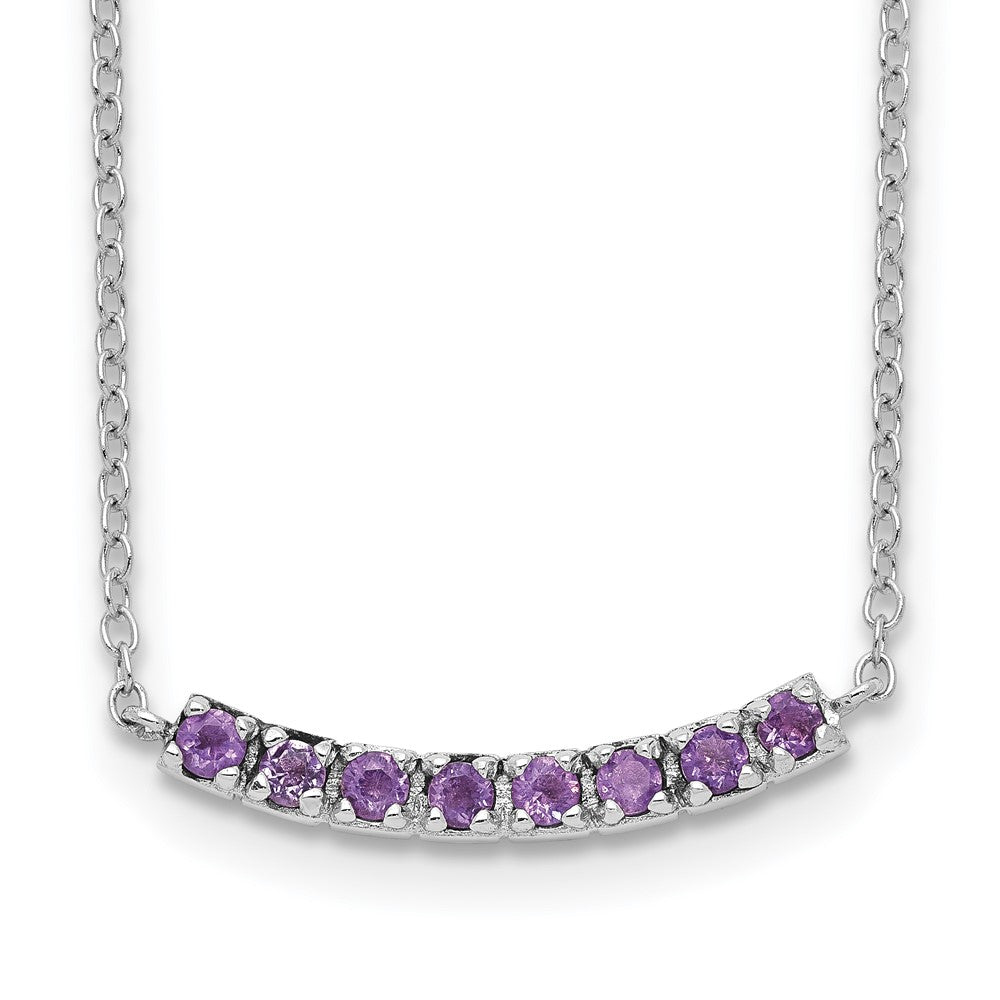 Sterling Silver Rhodium Plated Amethyst Bar W/2In Ext Necklace