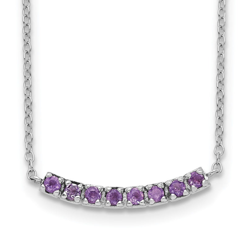 Sterling Silver Rhodium Plated Amethyst Bar W/2In Ext Necklace