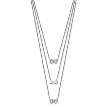 Sterling Silver Rhod-Plated 3-Strand Cz Infinity W/2In Ext. Necklace