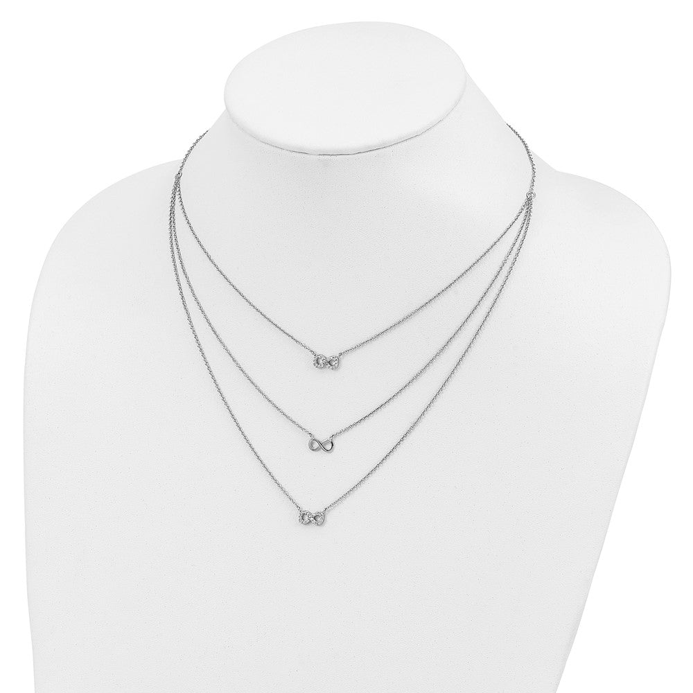 Sterling Silver Rhod-Plated 3-Strand Cz Infinity W/2In Ext. Necklace