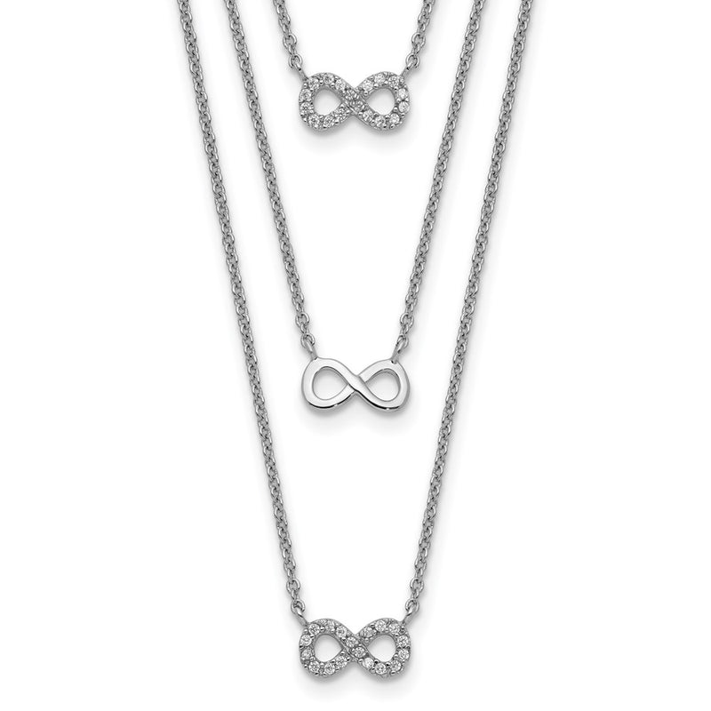 Sterling Silver Rhod-Plated 3-Strand Cz Infinity W/2In Ext. Necklace