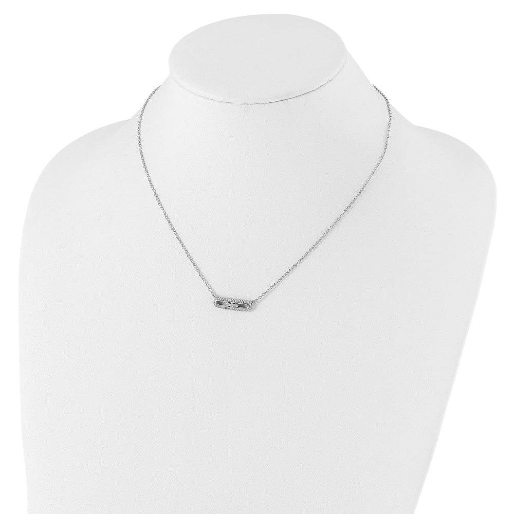 Sterling Silver Rhodium-Plated Cz Bar W/ 2In Ext. Necklace