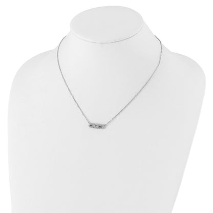 Sterling Silver Rhodium-Plated Cz Bar W/ 2In Ext. Necklace