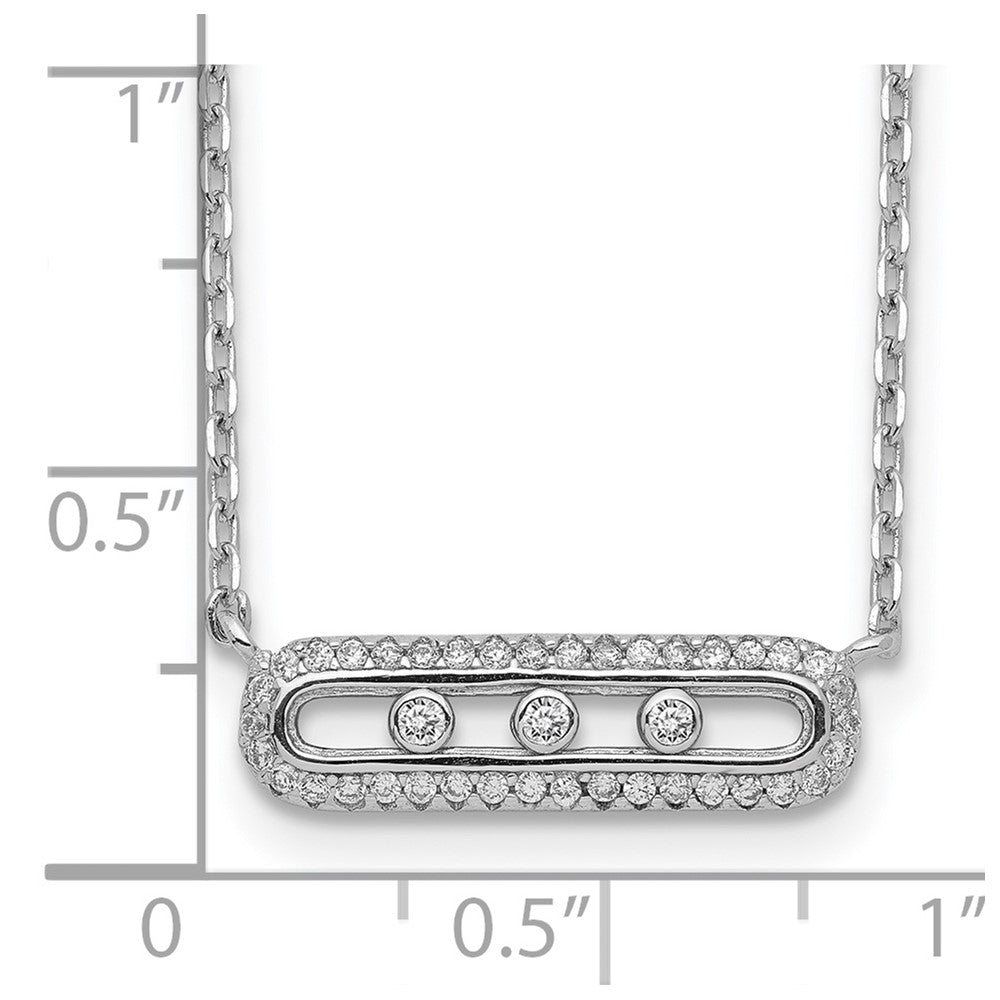 Sterling Silver Rhodium-Plated Cz Bar W/ 2In Ext. Necklace