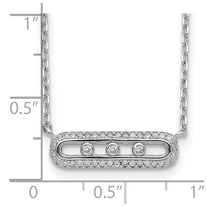 Sterling Silver Rhodium-Plated Cz Bar W/ 2In Ext. Necklace