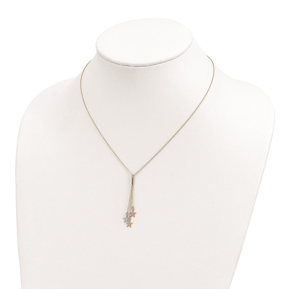 Sterling Silver Rhod-Pltd Cz Star And Moon 2In Ext 2-Strand Necklace