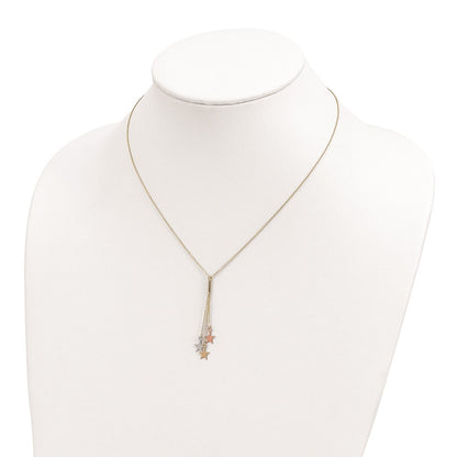 Sterling Silver Rhod-Pltd Cz Star And Moon 2In Ext 2-Strand Necklace