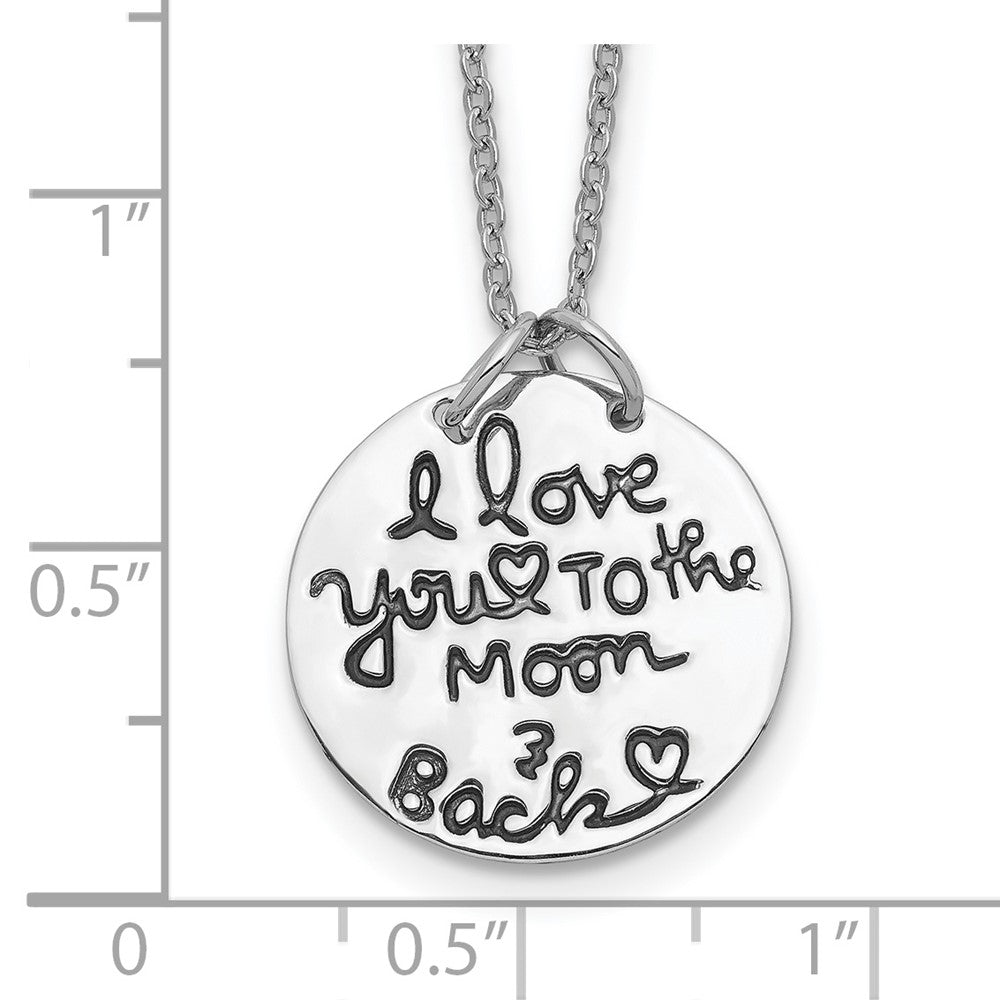 Sterling Silver Rhodium-Plated Antiqued Moon And Back Necklace