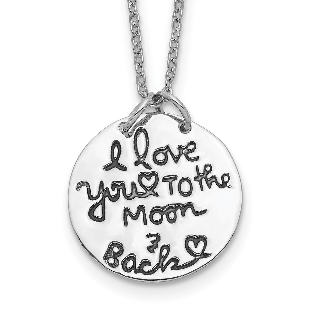 Sterling Silver Rhodium-Plated Antiqued Moon And Back Necklace