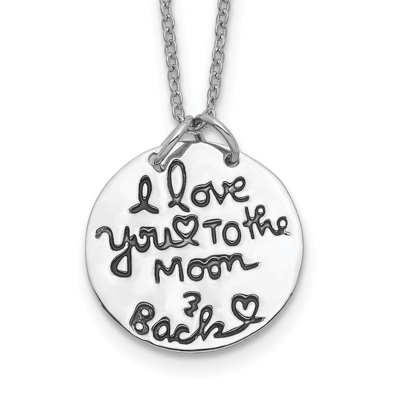 Sterling Silver Rhodium-Plated Antiqued Moon And Back Necklace