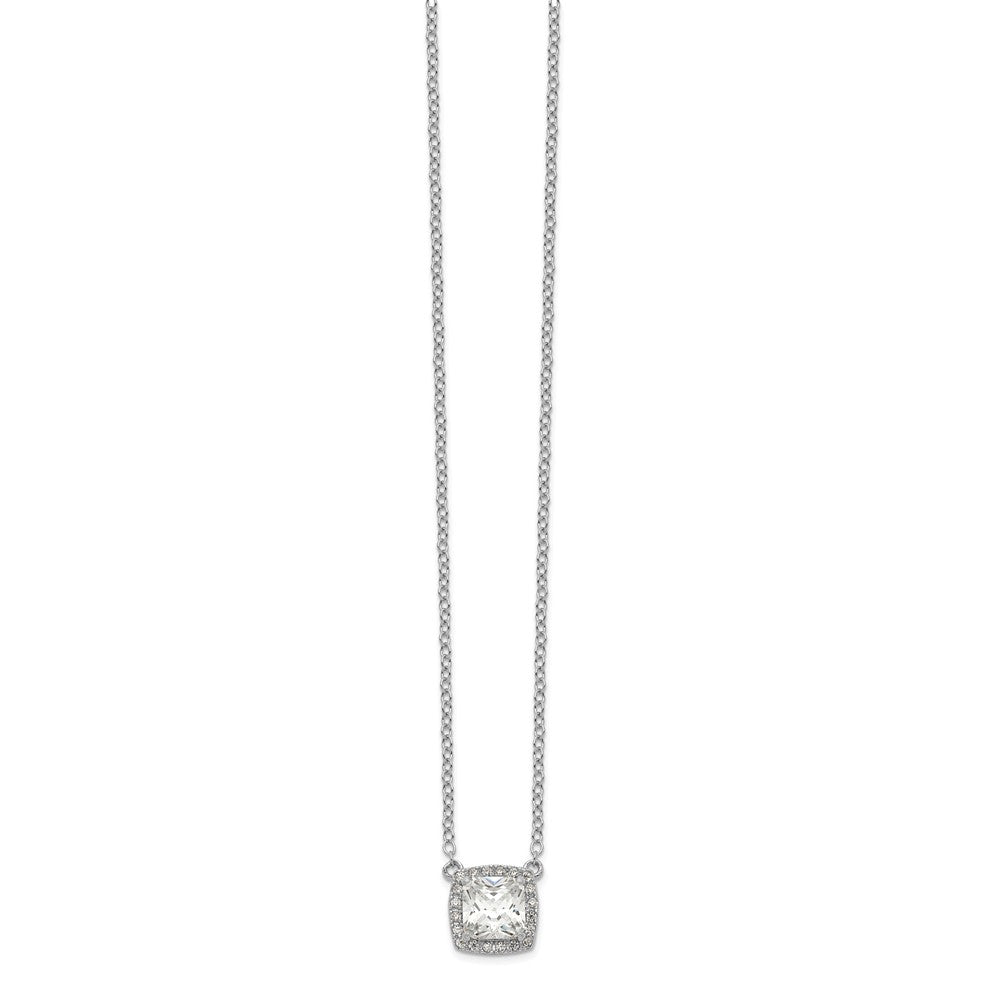 Sterling Silver Rhodium-Plated Square Cz Halo W/1In Ext Necklace
