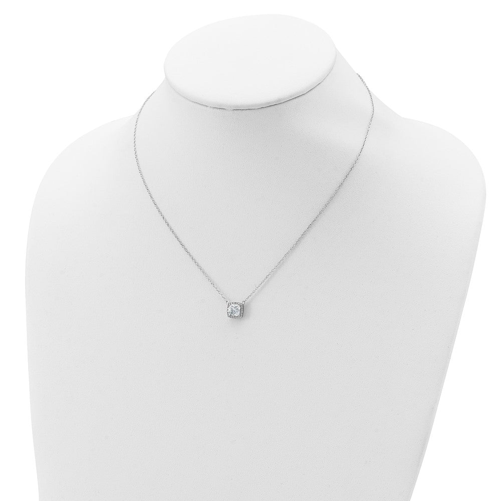 Sterling Silver Rhodium-Plated Square Cz Halo W/1In Ext Necklace