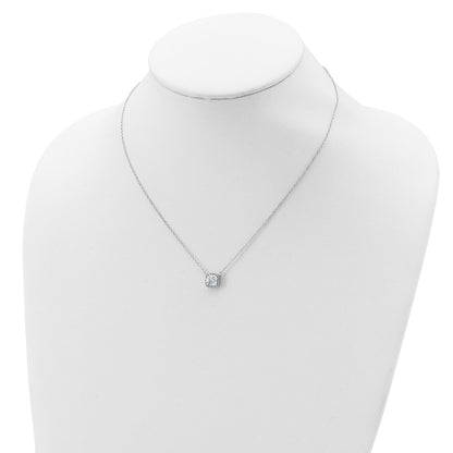 Sterling Silver Rhodium-Plated Square Cz Halo W/1In Ext Necklace