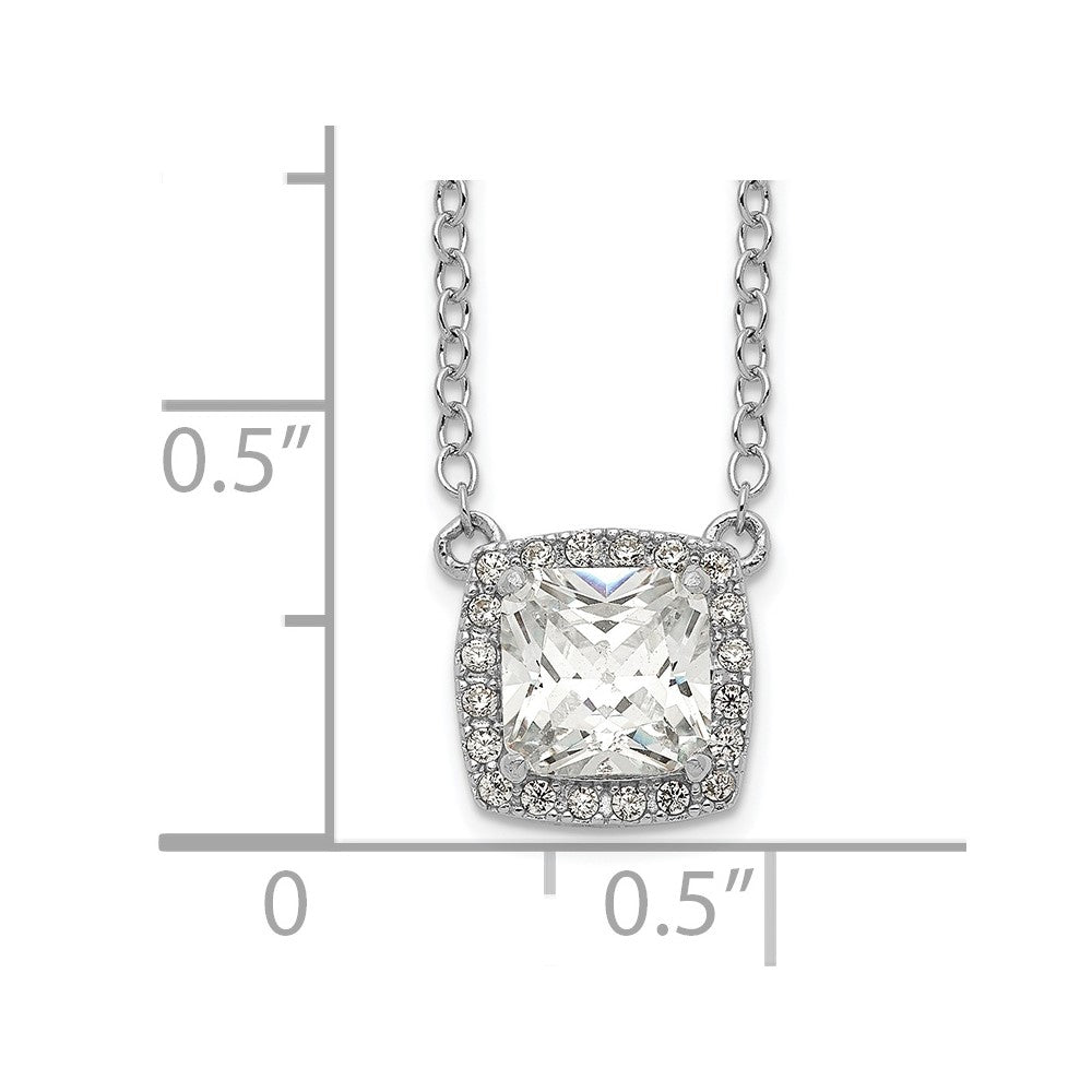 Sterling Silver Rhodium-Plated Square Cz Halo W/1In Ext Necklace