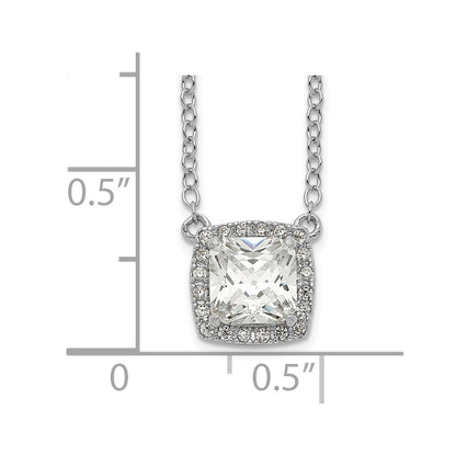 Sterling Silver Rhodium-Plated Square Cz Halo W/1In Ext Necklace