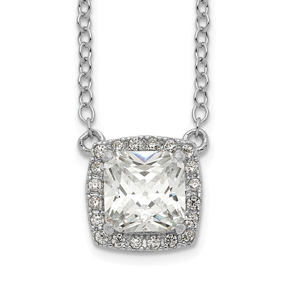 Sterling Silver Rhodium-Plated Square Cz Halo W/1In Ext Necklace