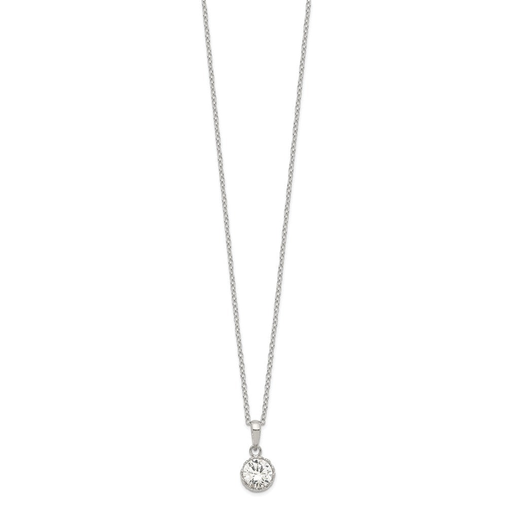 Sterling Silver Rhodium-Plated Polished Cz Necklace