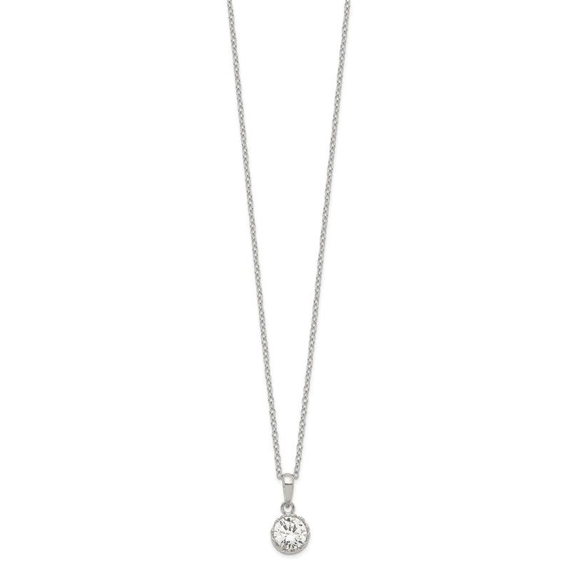 Sterling Silver Rhodium-Plated Polished Cz Necklace