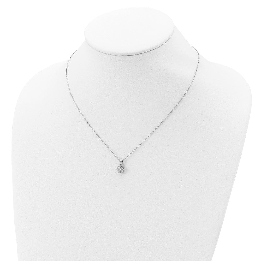 Sterling Silver Rhodium-Plated Polished Cz Necklace