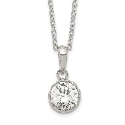 Sterling Silver Rhodium-Plated Polished Cz Necklace