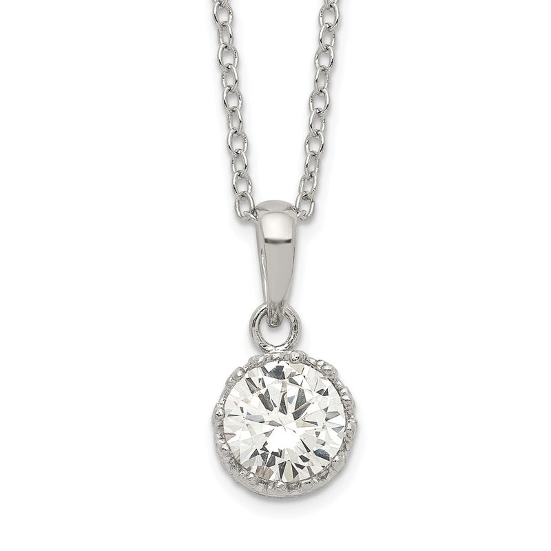 Sterling Silver Rhodium-Plated Polished Cz Necklace