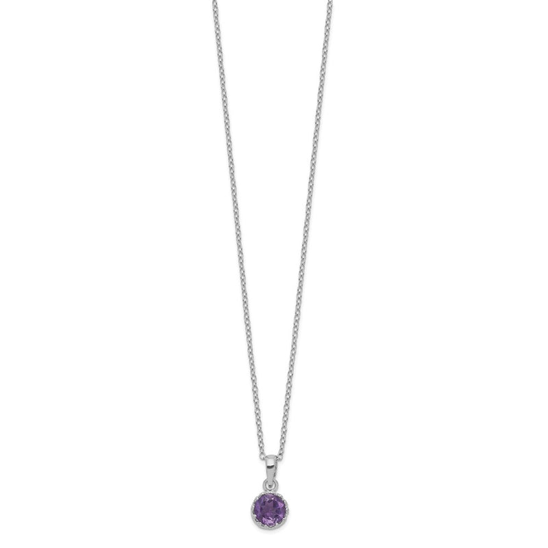 Sterling Silver Rhodium-Plated 7mm Round Amethyst Necklace