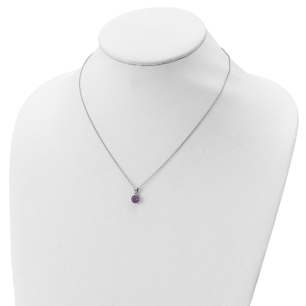 Sterling Silver Rhodium-Plated 7mm Round Amethyst Necklace