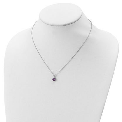 Sterling Silver Rhodium-Plated 7mm Round Amethyst Necklace