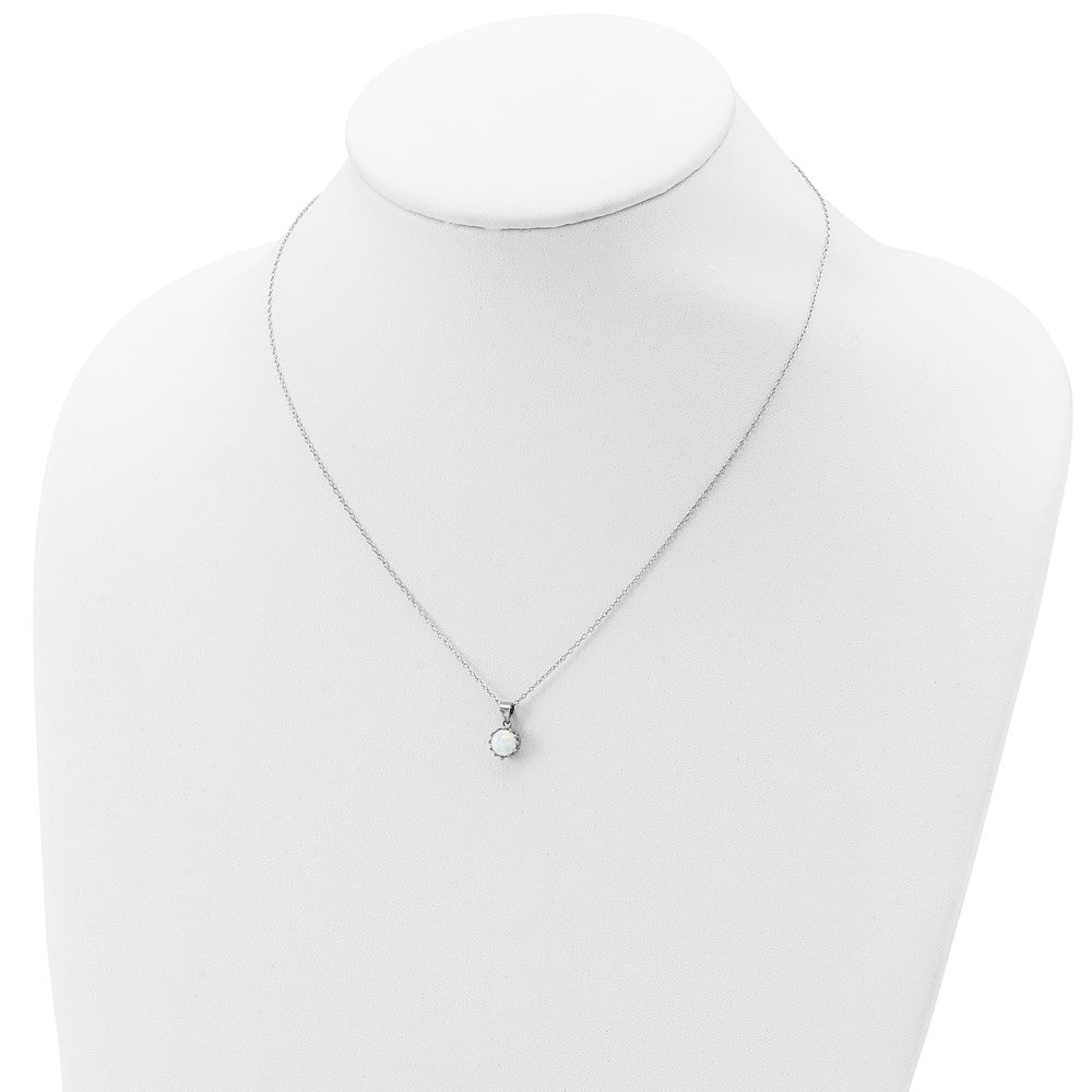 Sterling Silver Rhodium-Plated Polished Created Opal Necklace