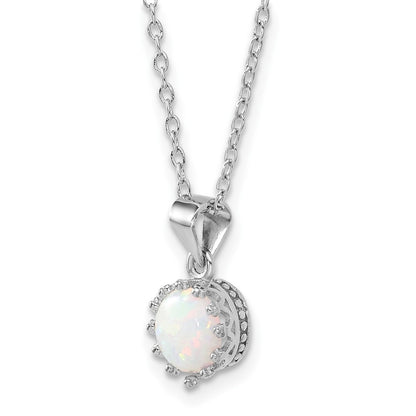 Sterling Silver Rhodium-Plated Polished Created Opal Necklace