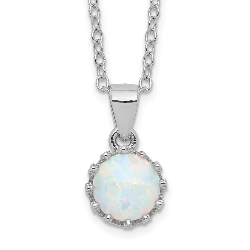 Sterling Silver Rhodium-Plated Polished Created Opal Necklace