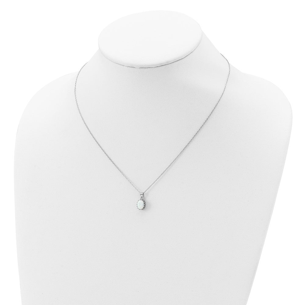 Sterling Silver Rhodium-Plated Polish Oval Created Opal Necklace