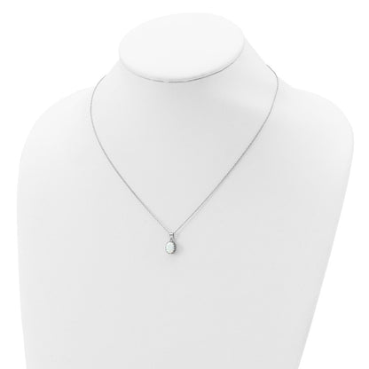 Sterling Silver Rhodium-Plated Polish Oval Created Opal Necklace