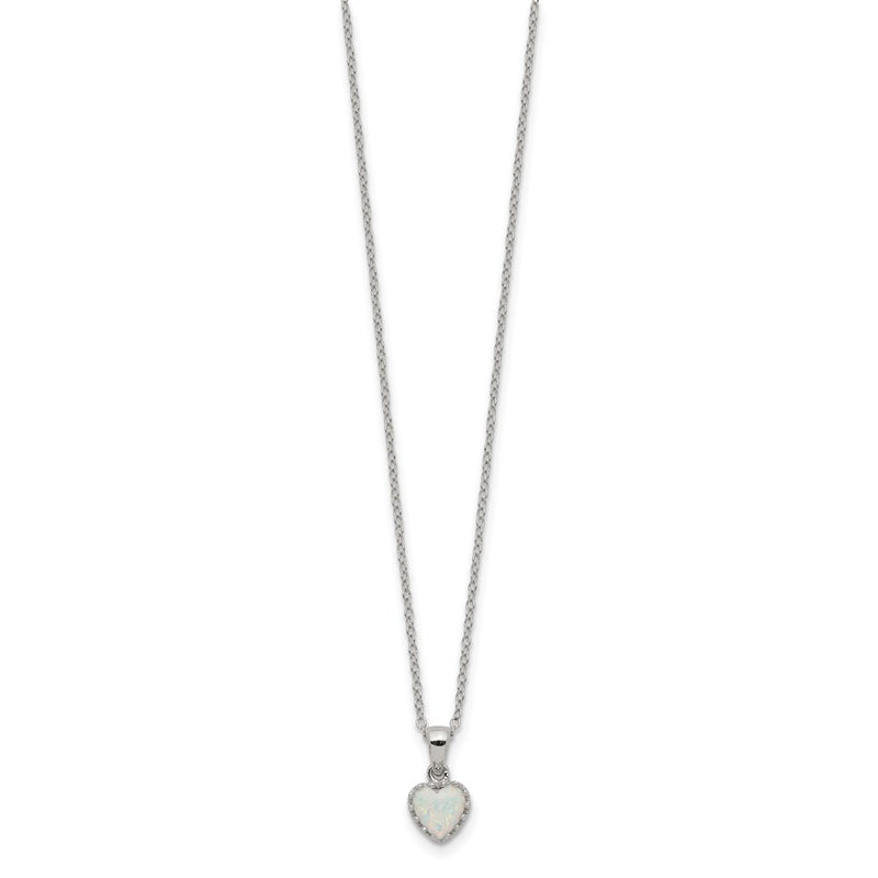 Sterling Silver Rhodium-Plated Polish Heart Created Opal Necklace