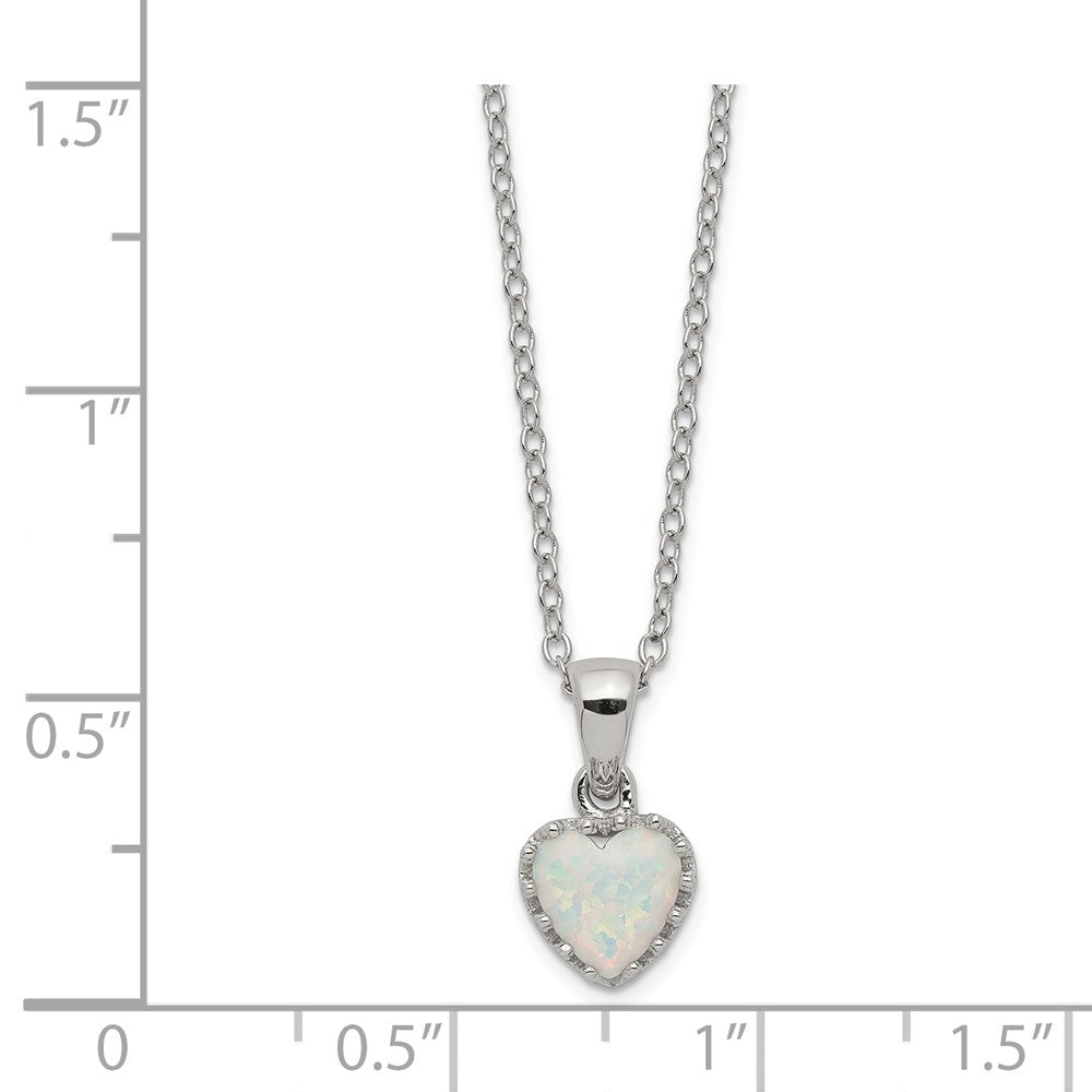 Sterling Silver Rhodium-Plated Polish Heart Created Opal Necklace