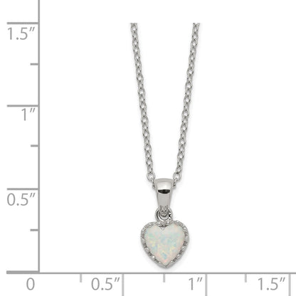 Sterling Silver Rhodium-Plated Polish Heart Created Opal Necklace