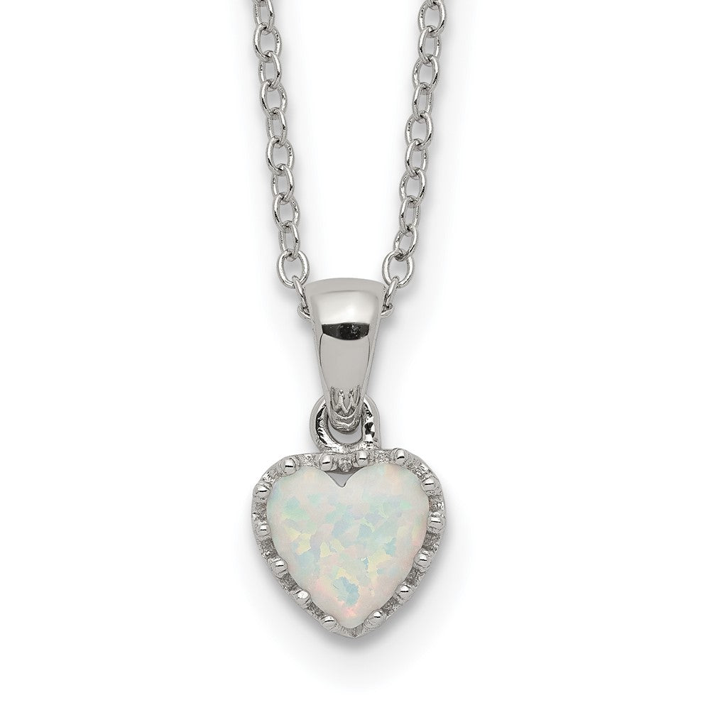 Sterling Silver Rhodium-Plated Polish Heart Created Opal Necklace