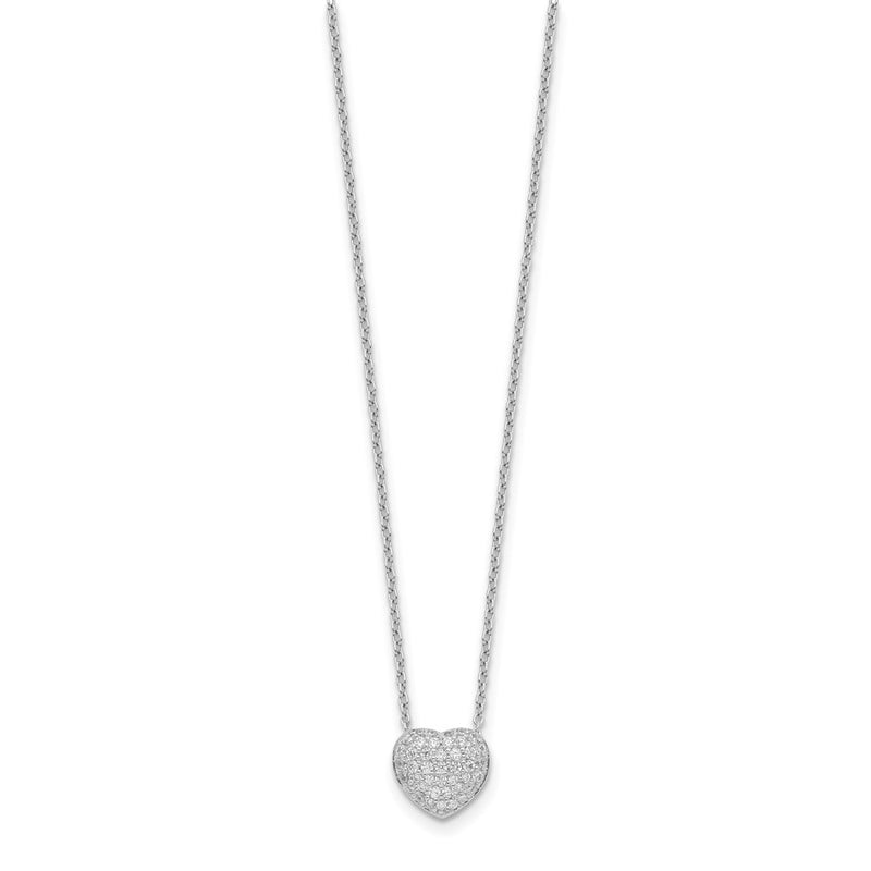 Sterling Silver Rhodium Plated Cz Heart W/1.5In Ext Necklace